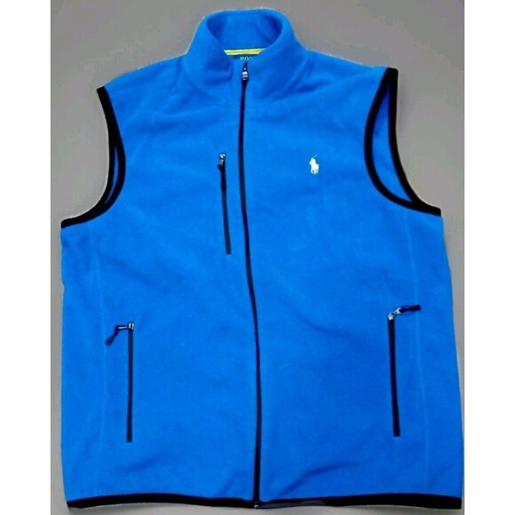 Polo Ralph Lauren Men’s L Blue Performance Fleece Vest Zip Pockets Yellow Pony - Picture 1 of 9